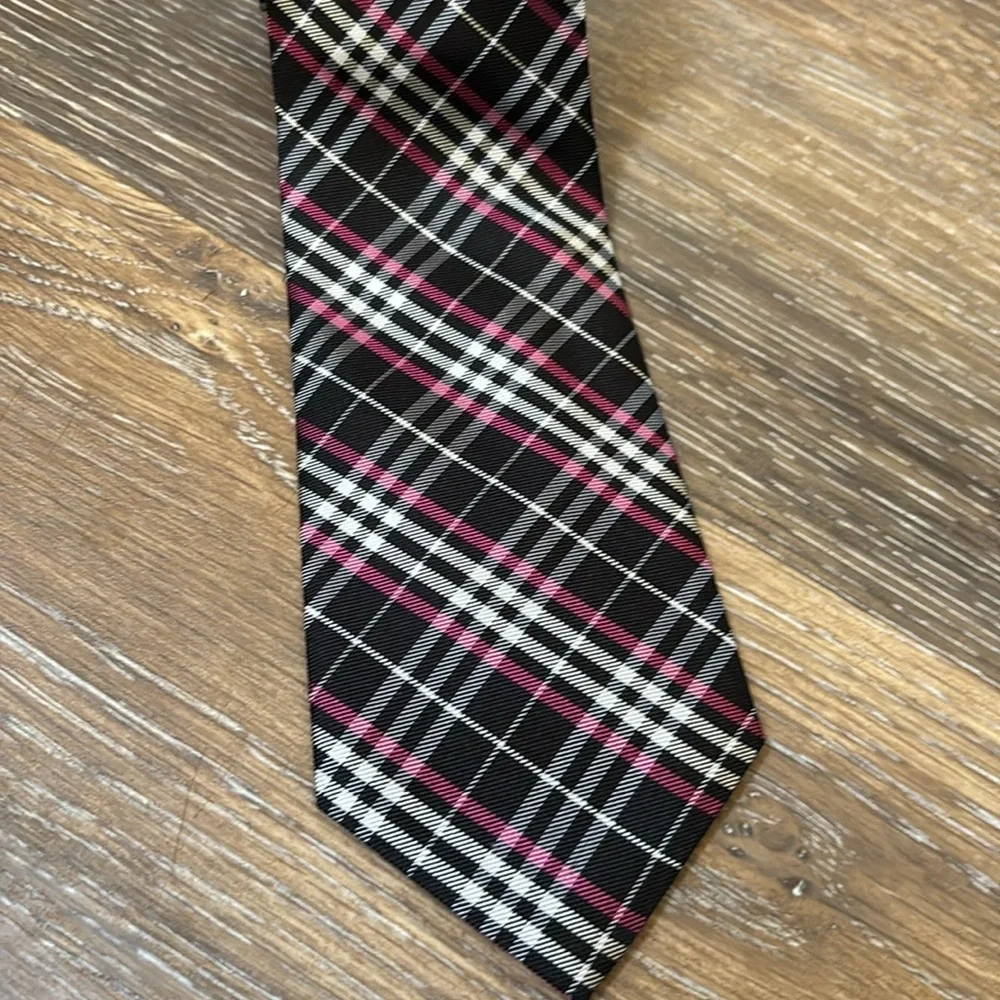 Ralph Lauren men’s tie black pink and white plaid